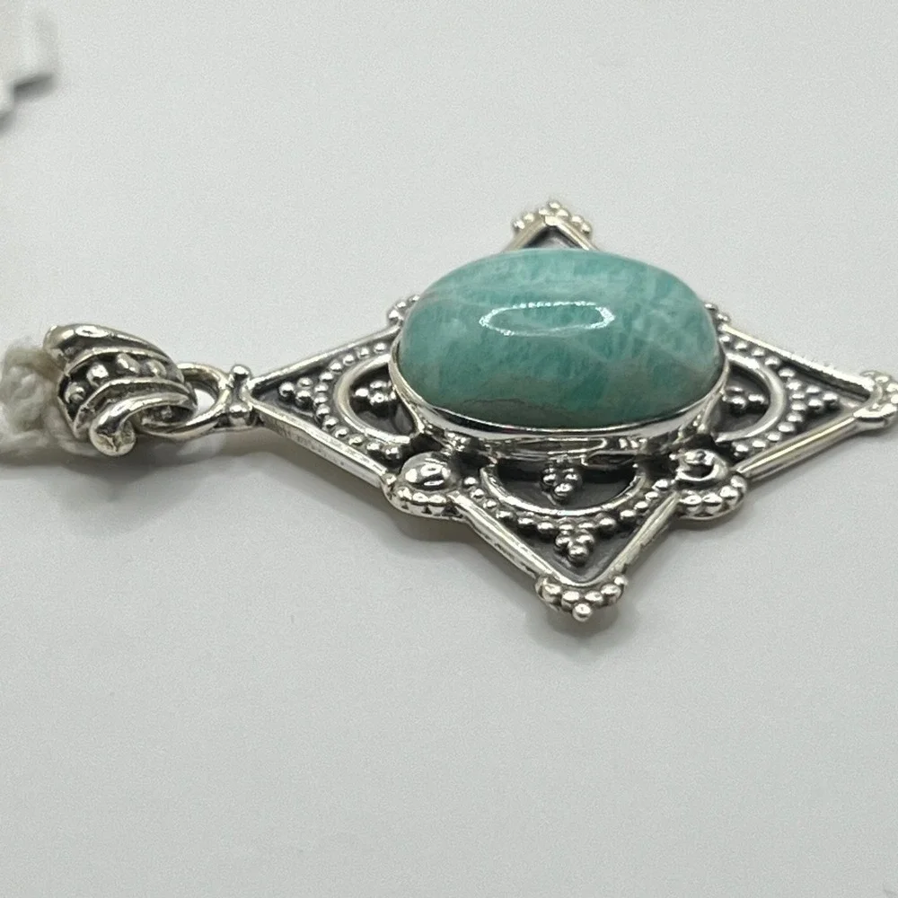 Sterling Silver‎ Amazonite Pendant Oval Cabochon Gemstone Vintage Style 925